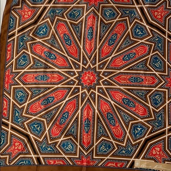 Vtg Anne Klein brown red blue Mandela design scarf - Picture 1 of 8
